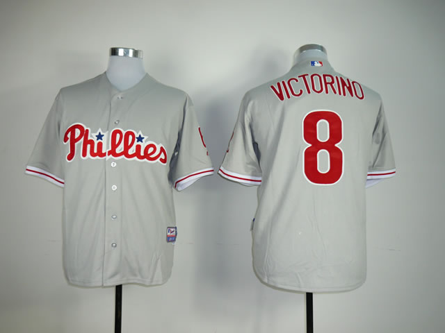 Men Philadelphia Phillies #8 Victorino Grey MLB Jerseys->philadelphia phillies->MLB Jersey